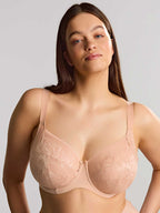Woman wearing a beige bra against a plain background. Sculptresse Cameo Rose Dream Comfort Capri Lingerie, Sleepwear & Swimwear