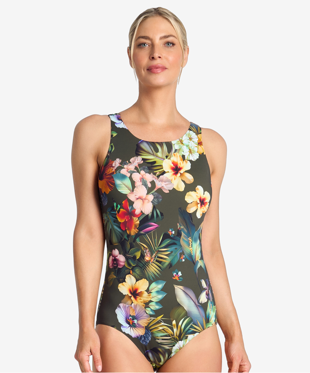 Capri Lingerie Sleepwear & Swimwear Launceston Tasmania Jantzen Hibiscus High Neck Mastectomy Swimsuit