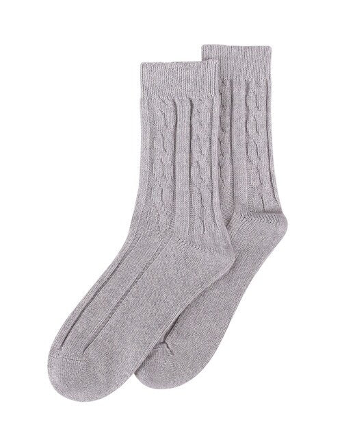 Levante Nina Cable Crew Grey Marle Wool Socks