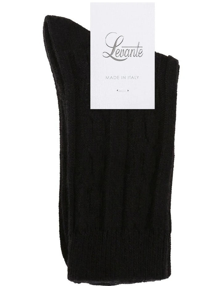 Levante Nina Cable Crew Nero Wool Socks