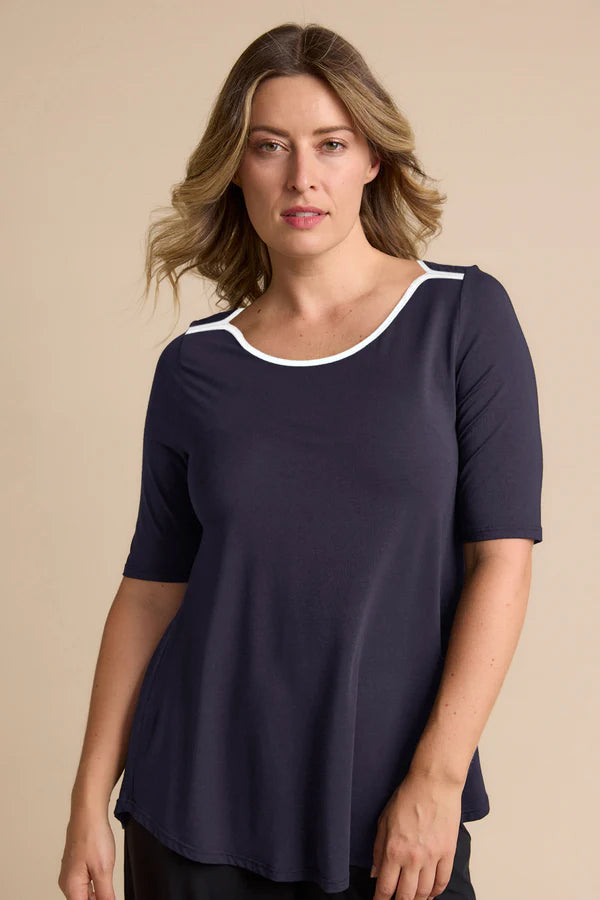Tani French Navy White Trim Elbow Swing Tee