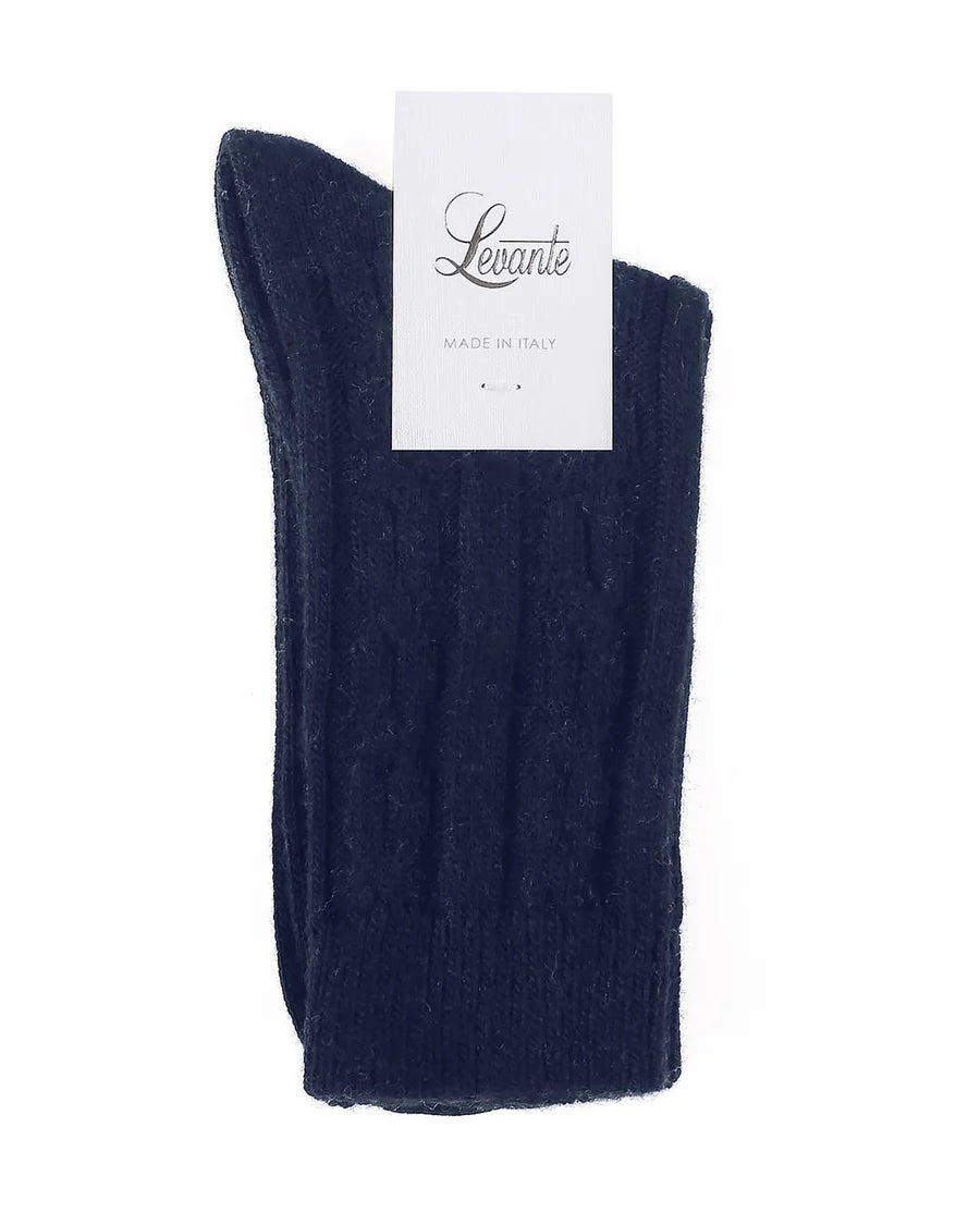 Levante Nina Cable Crew Navy Wool Socks