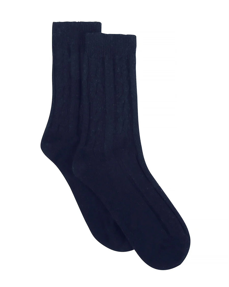Levante Nina Cable Crew Navy Wool Socks