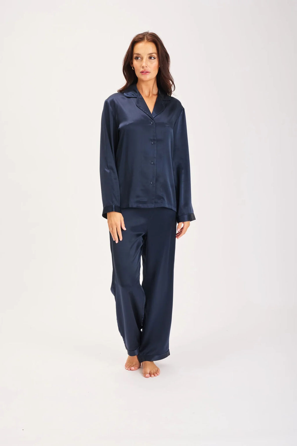 Love & Lustre Silk Piped Pyjama Set Navy