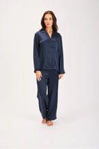 Love & Lustre Silk Piped Pyjama Set Navy