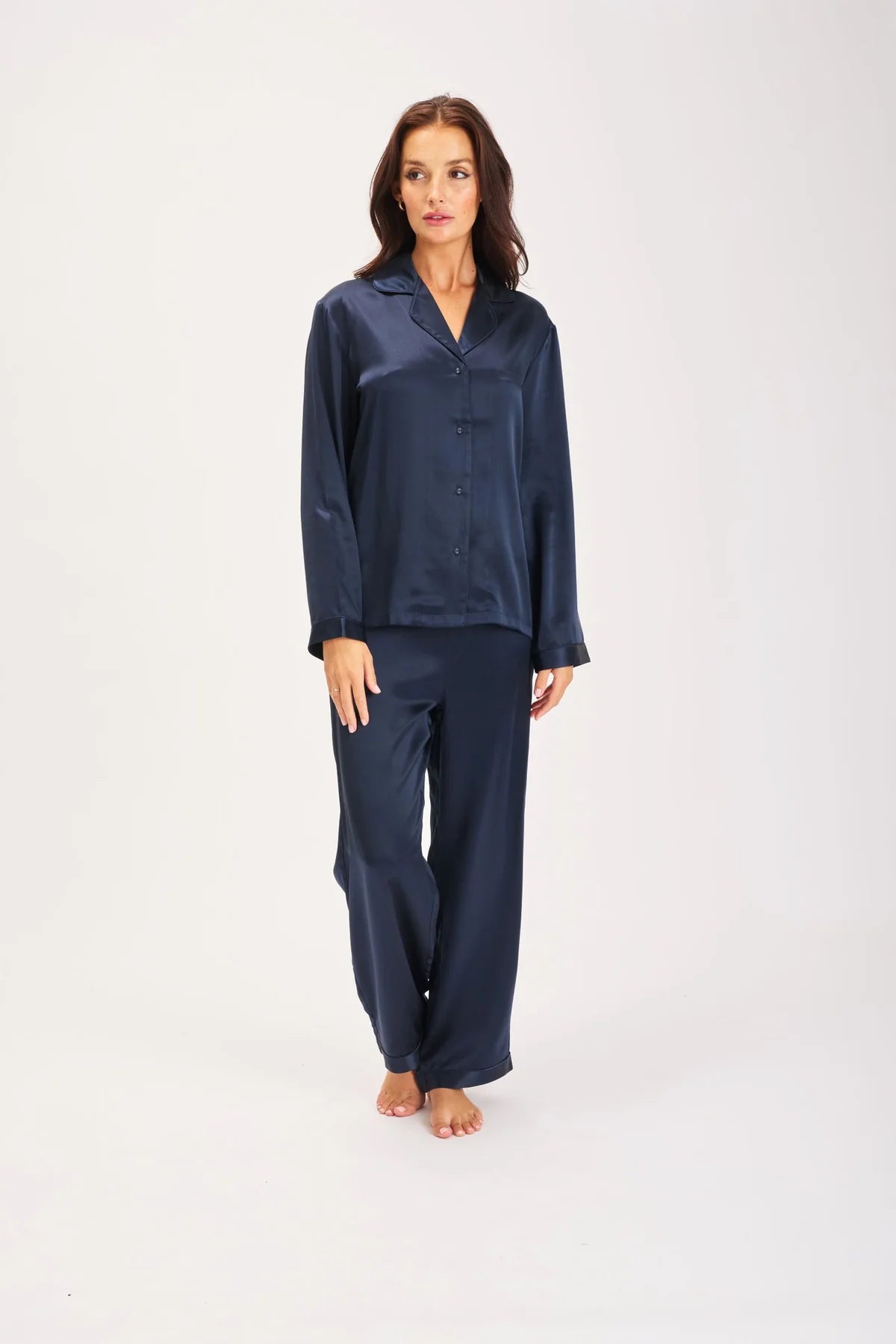 Love & Lustre Silk Piped Pyjama Set Navy
