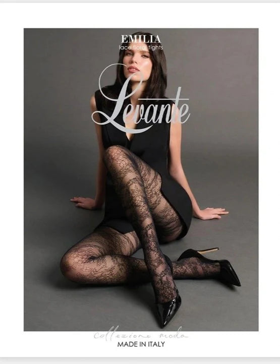 Levante Emilia Black Lace Floral Stockings