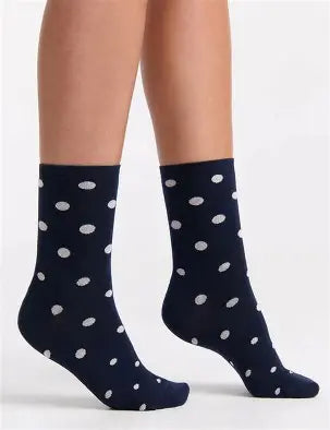 Levante Gigi Spot Crew Navy Cotton Socks