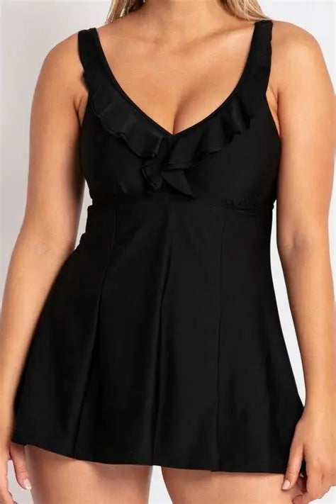 Capri Lingerie Sleepwear & Swimwear Launceston Tasmania Jantzen Ruffle Black Swim dress