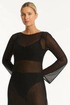 Sea Level Day Club Mesh Long Black Dress