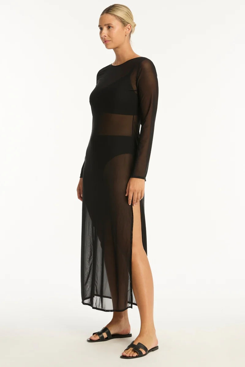 Sea Level Day Club Mesh Long Black Dress