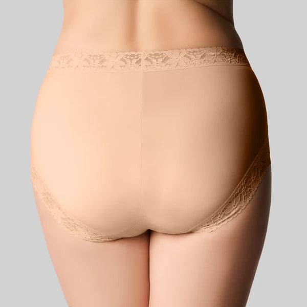 The Knicker Cotton & Lace Hi Cut Beige Brief