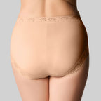 The Knicker Cotton & Lace Hi Cut Beige Brief