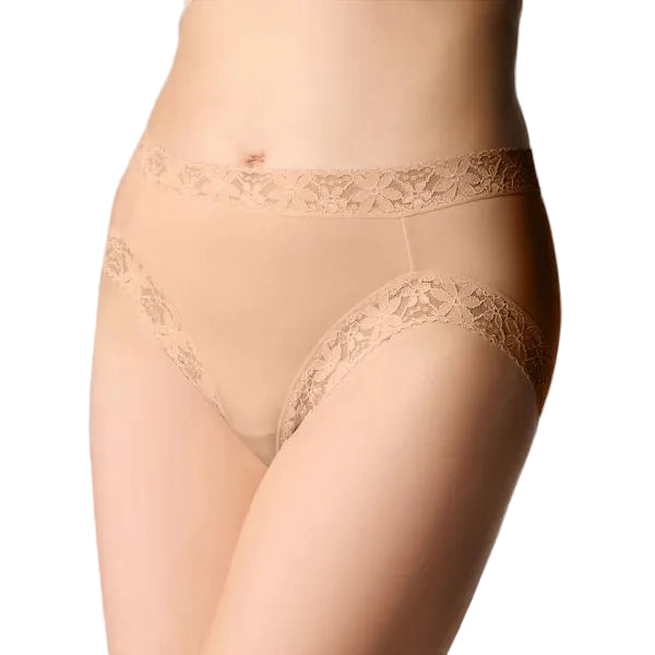 The Knicker Cotton & Lace Hi Cut Beige Brief