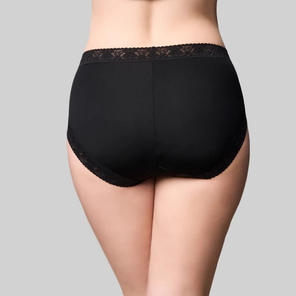 The Knicker Cotton & Lace Hi Cut  Black Brief