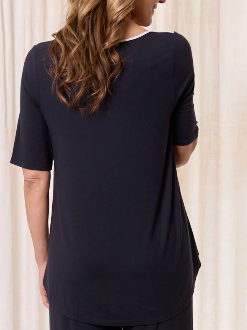 Tani French Navy White Trim Elbow Swing Tee