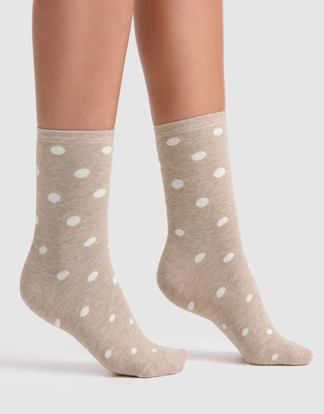 Levante Gigi Spot Crew Oat Cotton Socks
