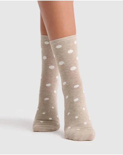 Levante Gigi Spot Crew Oat Cotton Socks
